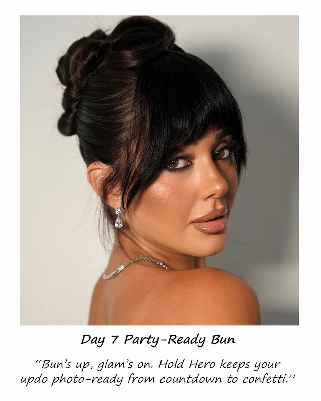 Dark haired model with bun on hair