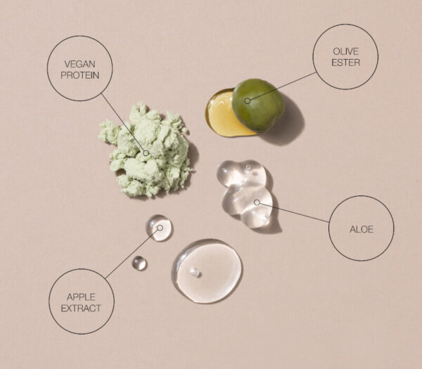 hydrate ingredients vegan protein, apple extract, olive ester, aloe